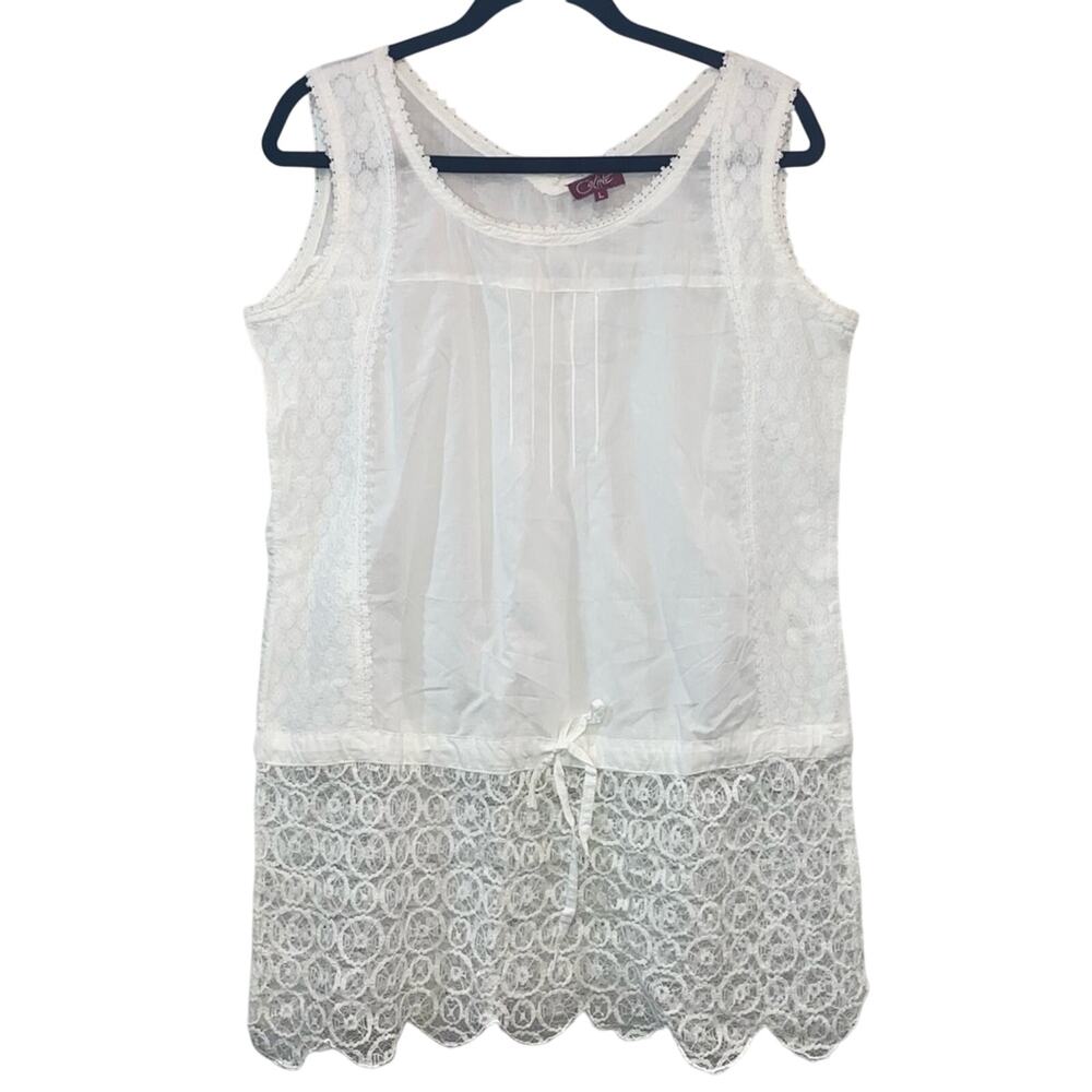 NWT Coline White Lace Boho Tank Top Large Sheer Crochet Trim Romantic Blouse